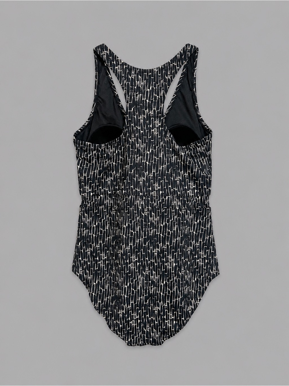 Garnet Hill One Piece Swimsuit Size 12 Black & Ivory Abstract Print Tie Waist - Picture 4 of 8